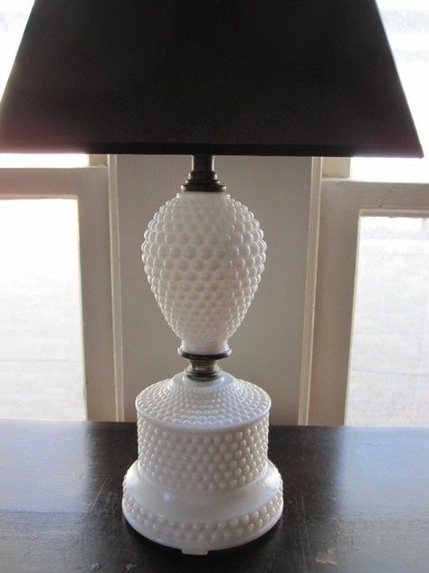 Milkglass Lamps, Hobnail Milk Glass Lamp, Hobnail Lamp, Milk Glass Decor, Old Lamp Shades, Glass Lamp Base, Milk Glass Collection, Milk Glass Lamp, Chic Lamp