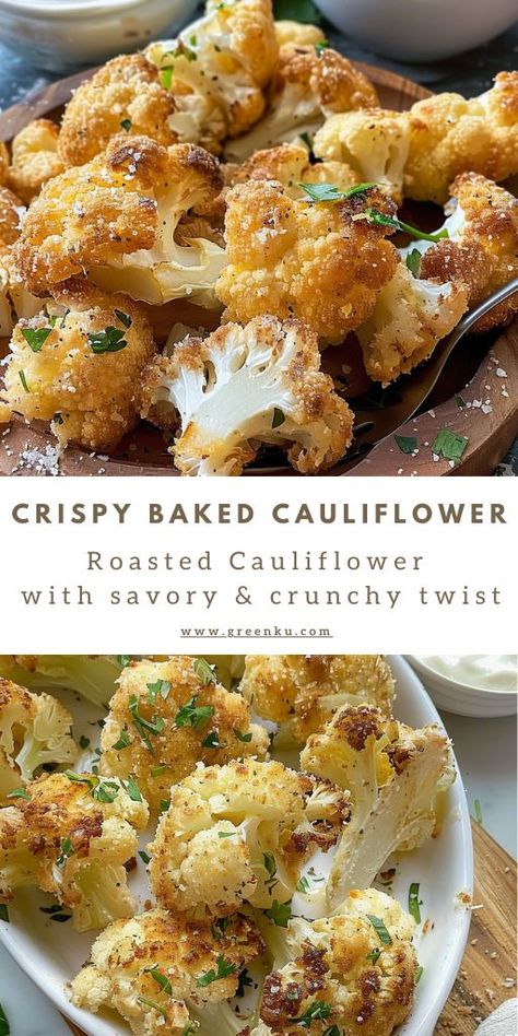 Crispy Baked Cauliflower Ingredients: 1 kg cauliflower 150 g panko breadcrumbs 1 clove of garlic, minced 100 g flour 3 eggs 5 tablespoons olive oil 1 teaspoon Italian herbs A handful of parsley, chopped 100 g Parmesan cheese, grated #BakedCauliflower #SavoryandCrunchy Crispy Roasted Cauliflower, Roasted Cauliflower Recipe, Italian Herbs, Cauliflower Recipe, Baked Vegetables, Baked Cauliflower, 15 Minute Meals, 3 Eggs, Simply Delicious