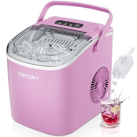 Limited-time deal: EUHOMY Countertop Ice Maker Machine with Handle, 26lbs Per Day, 9 Ice Cubes Ready in 6 Mins, Auto-Cleaning Portable Ice Maker with Basket and Scoop, for Home/Kitchen/Camping/RV (Pink) Countertop Ice Maker, Ice Makers, Ice Maker Machine, Portable Ice Maker, Ice Scoop, Camping Rv, Ice Machine, Ice Maker, Birthday Wishlist