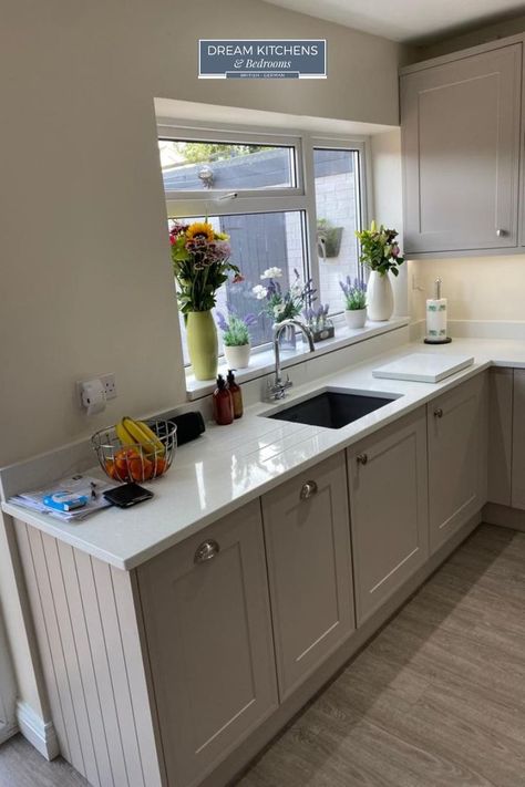 Classic kitchen design in cashmere, with quartz white worktops British Kitchen Design, Cashmere Kitchen, Telford Shropshire, Small Kitchen Design Ideas, British Kitchen, Quartz Worktop, Small Kitchen Design, Classic Kitchen Design, Quartz Worktops