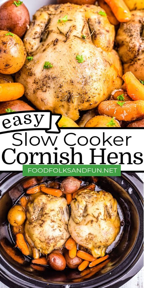 Cornish Hen Crock Pot Recipe, Cornish Hen Recipe Easy, Slow Cooker Cornish Hen, Cornish Hen Recipes, Game Hen Recipes, Hen Recipes, Cornish Game Hen Recipes, Cornish Hen Recipe, Cornish Hen