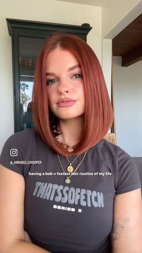 10 Trendy Bob Hairstyles to Transform Your Look Short Amber Hair, Cowboy Copper Bob Hair, Color Hair Trends 2024, Copper Bob Hair, Hairstyle Blowout, Red Hair Aesthetic, Hair Influencer, Amber Hair, Trendy Bob