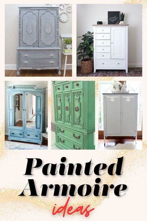 Painting An Armoire, Redo Armoire Diy Ideas, Refinish Armoire Ideas, Stained Armoire, Refinished Armoire Ideas, Refinish Armoire, Paint Armoire Ideas Diy, Old Armoire Makeover, Painted Armoire Ideas Before After