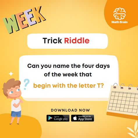 Check out this Tricky riddle and see if you can answer it. ⏰⏰ #math #riddles #quiz #numbers #maths #exam #education #knowledge #mathematics #science Tricky Riddles, Maths Exam, Math Riddles, Brain Tricks, Letter T, Riddles, Google Play, Science, Education