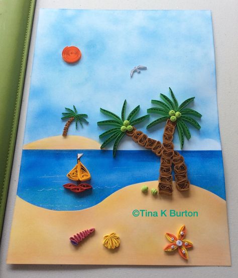 Paper Quilling Scenery, Quilling Ocean, Paper Quilling Landscape, Quilling Under The Sea, Paper Quilling Beach Scene, Imagination Art, Arte Quilling, Quilling Work, Paper Quilling Patterns