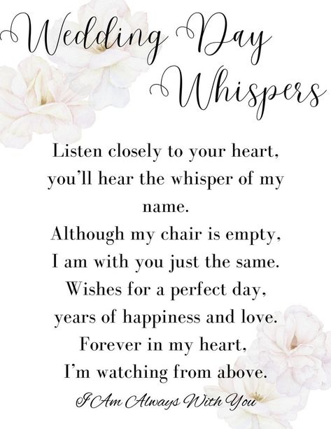 Remembering Mom On Wedding Day, Wedding Memorial Ideas Dad, Wedding Memorial Ideas, Wedding Poems Reading, Marriage Poems, Letter To Daughter, Cliff Wedding, Wedding Day Quotes, Remembering Dad