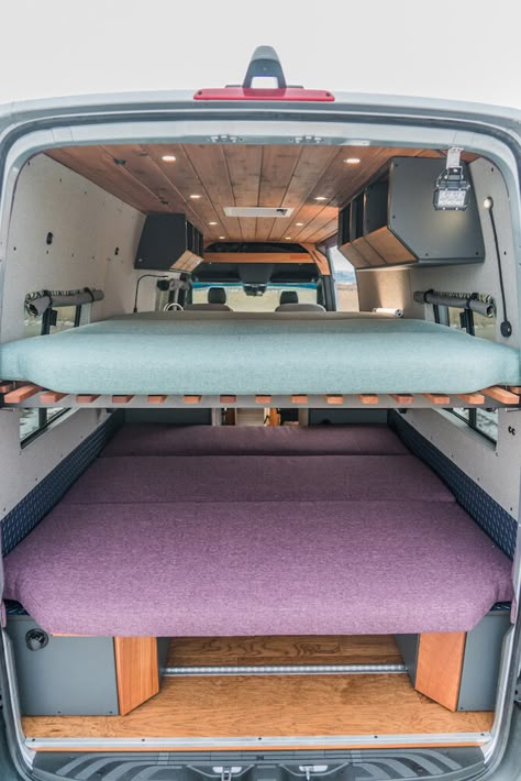 Sprinter Interior, Van Conversion For Family, Diy Travel Trailer, Bedford Van, Van Conversion Kits, Van Conversion Layout, Diy Van Conversions, Camper Beds, Van Bed