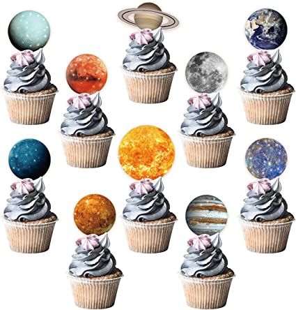 Planet Cake Topper, Solar System Birthday Party, Cake Toppers For Boys, Space Cupcake Toppers, Outer Space Cake, Solar System Birthday, Solar System Cake, Space Cupcakes, Universe Planets