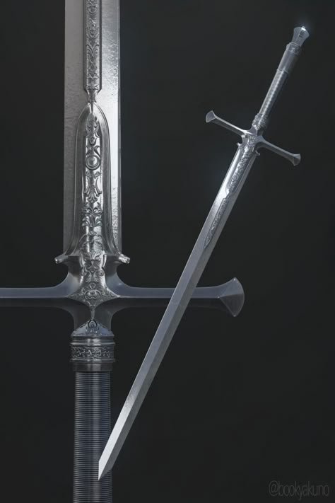 Elegant Swords Beautiful, Fantasy Swords Concept Art, Silver Knight, Tactical Swords, Types Of Swords, Swords Medieval, Fantasy Props, 다크 판타지, Cool Swords