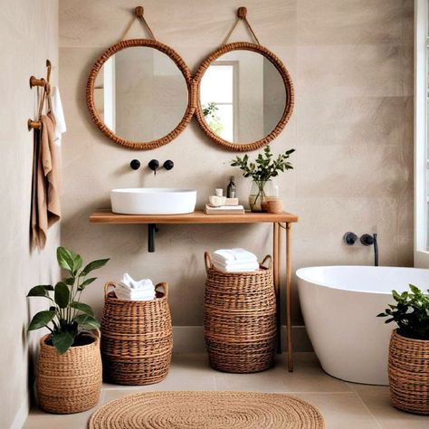 25 Brown Bathroom Ideas for Natural Beauty Brown Boho Bathroom, Light Brown Bathroom, Rustic Spa Bathroom, Airbnb Bathroom Ideas, Beige And Brown Bathroom, Earth Tones Bathroom, Warm Bathroom Ideas, Bohemian Bathroom Ideas, Dark Brown Bathroom