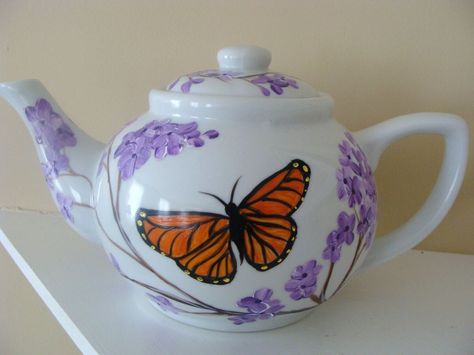 Butterfly teapot Butterfly Teapot, Orange Butterfly, Monarch Butterfly, Gift Wedding, Purple Floral, Floral Flowers, Housewarming Gift, Orange Black, Wedding Gift