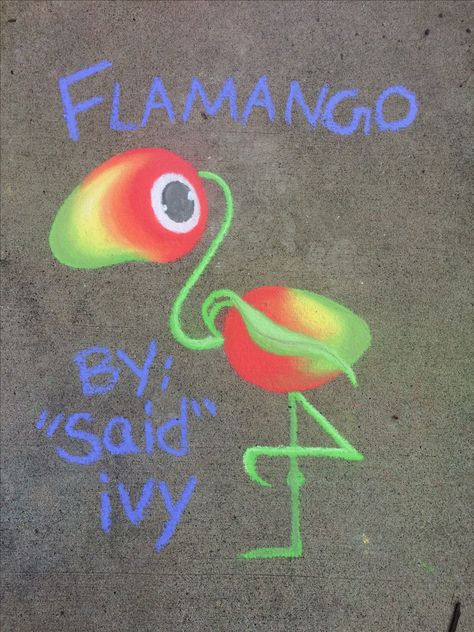 Flamango. Cloudy with a Chance of Meatballs 2. Mango. Flamingo. Sidewalk chalk art. "said" ivy. Sidewalk Chalk Inspiration, Fruit Chalk Art, Summer Sidewalk Chalk Art, Sidewalk Chalk Art Ideas Easy, Cool Chalk Drawings, Cool Chalk Ideas, Cool Sidewalk Chalk Art, Disney Chalk Art, Simple Chalk Art