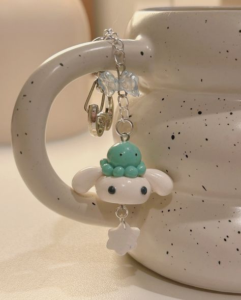 Cinnamoroll keychains!! #claypottery #beadjewlery #beadjewellery #ceramics #claysculptures #diykeychains #sculpeyclay #sculpey #miffy #sanrio #cinnamoroll Cinnamoroll Polymer Clay, Clay Charms Sanrio, Clay Ideas Useful, Cinnamoroll Keychains, Cinnamoroll Clay, Cute Keychain Diy, Cute Polymer Clay Ideas, Miffy Clay, Sanrio Clay