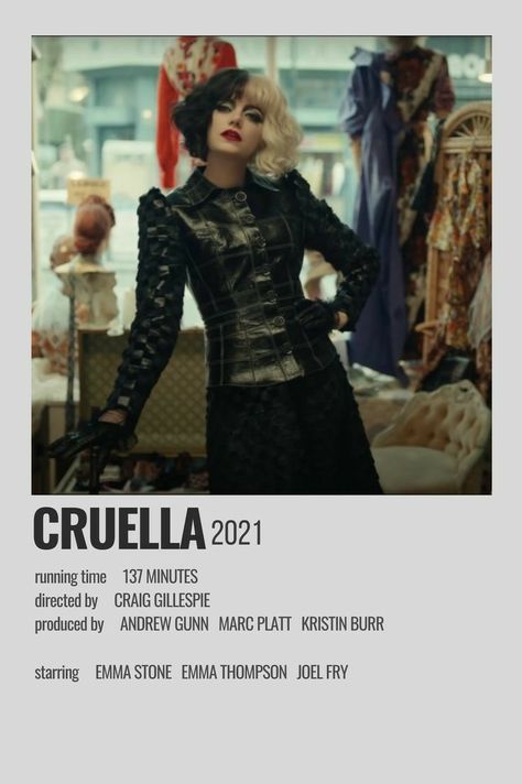 Cruella Polaroid Poster, Cruella Minimalist Poster, Minimalistic Film Posters, Movie Cards Ideas, Alternative Film Posters, Netflix Movies Poster, Cruella Movie Poster, Cruella Poster, Movie Polaroid Posters