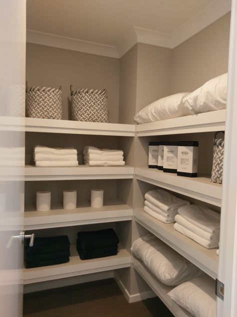 Storage cupboards Storage Cupboard Ideas, Linen Closet Design, Linen Closet Shelves, Small Linen Closets, Cupboard Ideas, Linen Closet Storage, Airing Cupboard, Closet Design Layout, Linen Cupboard