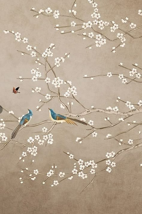 Chinoiserie Cherry Blossom Wallpaper, Glass Door Wardrobe, Fleurs Art Nouveau, Cherry Blossom Wall Art, Chinoiserie Art, Chinoiserie Wallpaper, Window Film, Mural Art, Textured Wallpaper