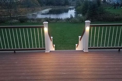 Tree House Trex® Deck with Lighting McHenry County Tree House Deck, Deck Lighting Ideas, Trex Deck Lighting, Lighting Tree, Tree House Interior, Decking Ideas, Building Design Plan, Laying Decking, Deck Construction