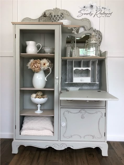 Antique Secretary Desk Makeover Ideas, Repurposed Secretary Desk, Side By Side Secretary Desk Makeover, Secretary Desk Makeover Ideas, Side By Side Secretary Desk, Refurbished Side By Side Secretary Hutch, Painted Vintage Secretary Desk, Painted Antique Secretary Desk, Painted Secretary