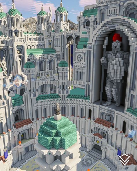 THE COLISEUM—a place where only the mightiest fighters ever dare set foot. The statue is of Citadel's greatest warrior, standing tall above the coliseum and bestowing good fortune upon all who enter the pit. —— Follow: @varunallc Follow: @varunallc Follow: @varunallc —— © Copyright VarunaLLC. —— #mcpe #minecraft #minecraftbuild #throwback #minecraftpost #minecraftart #minecraftarchitecture #minecraftideas #minecraftinspiration #inspirationalinspiration #games #project #build #mcbuild #archi... Armour Display Minecraft, Minecraft God Statue, Ancient Minecraft Builds, Cool Minecraft Base Ideas, Statues In Minecraft, Minecraft Colloseum, Minecraft Roman Builds, Minecraft Greek Buildings, Megabase Minecraft