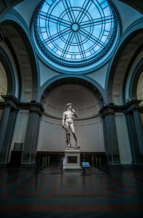 One of the world’s greatest artworks: Michelangelo’s Statue of David in the Galleria dell Accademia (Accademia Gallery) museum in Florence, Italy. Explore more Renaissance treasures in this historic city. Michelangelo Architecture, Accademia Gallery Florence, Accademia Gallery, Museum Sculpture, Statue Of David, David Statue, Ancient Greek Sculpture, Gallery Museum, Greek Statues