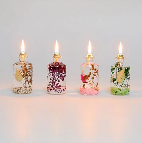 Oil Lamp Candle, Lamp Candle, Decorative Bottles, Oil Light, Dried Herbs, Handmade Candle, Herbal Oil, Oil Candles, Candle Lamp