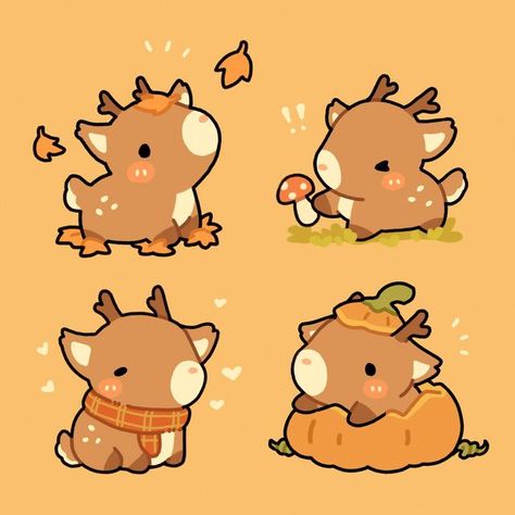 Cute Expressions Drawing, Cute Christmas Animals Drawings, Deer Cute Drawing, Deer Drawing Cute, Cute Kawaii Drawings Doodles, Kawaii Drawings Doodles, Cute Deer Drawing, Cute Animal Doodles, Doodles Animals