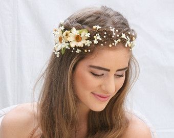 Daisy Flower Crown Wedding, Woodland Wedding Hair, Daisy Flower Crown, Bridal Hair Wreath, Floral Hair Vine, Bridal Floral Crown, Boho Flower Crown, Wedding Hair Wreath, Floral Hair Pieces