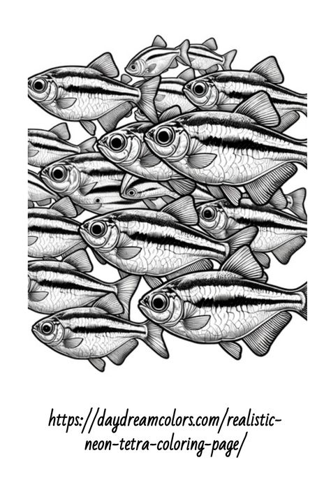 Neon Tetra Fish, Tetra Fish, Neon Tetra, Aquatic Ecosystem, Printable Pages, Tropical Fish, A Group, Coloring Page, Free Printable