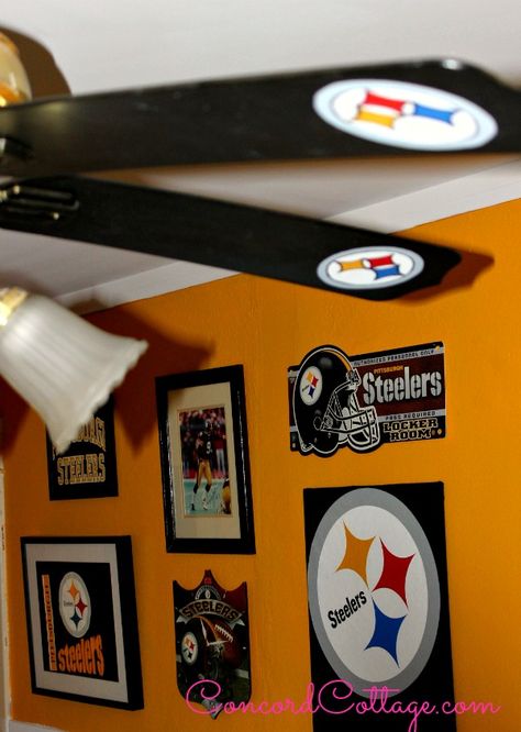 How to Paint Steelers Football Ceiling Fan Hubs Will Love #Easyupdate Pittsburgh Steelers Man Cave, Dream Man Cave, Here We Go Steelers, Steelers Country, Steelers Baby, Steelers Girl, Go Steelers, Pittsburgh Steelers Football, Football Themes