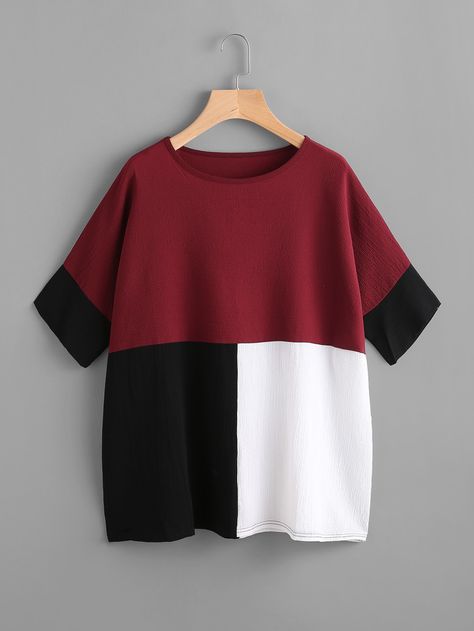 Color Block Batwing Blouse -SheIn(Sheinside) Batwing Blouse, Style Hijab, Fashion Tops Blouse, Trendy Fashion Tops, Blouse Online, Teen Fashion Outfits, New Ideas, Fashion Tops, Teen Fashion