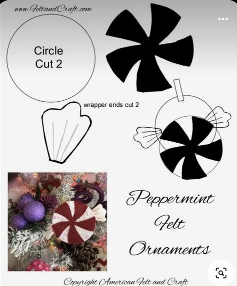 Felt Christmas Ornament Patterns, Christmas Craftivity, Felt Christmas Tree Ornaments, Peppermint Ornament, Diy Christmas Candy, Christmas Ornament Template, 2025 Christmas, Gingerbread Crafts, Ornament Template