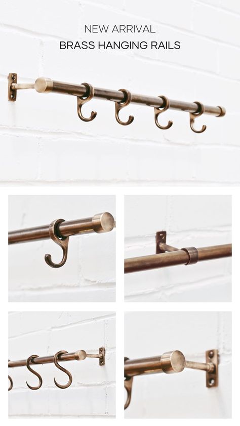 Brass Kitchen Rails Kitchen Towel Rail Ideas, Metal Rods Ideas, Brass Pot Rail Kitchen, Brass Kitchen Utensil Rail, Kitchen Hanging Rail Ideas, Brass Hanging Rail Kitchen, Diy Brass Kitchen Rail, Brass Rails In Kitchen, Brass Kitchen Rod