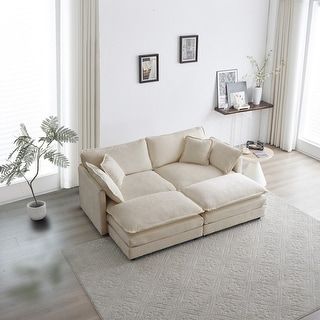 Beige L-Shaped Sectional Sofa Chenille Upholstered Two-Seater Sofa with Ottoman, Deep Loveseat for Living Room - Bed Bath & Beyond - 40420993 Club Chairs Living Room, 4 Piece Living Room Set, U Shaped Couch, Modular Couch, Toss Pillow, Soft Sofa, Pillow Bed, Small Space Living Room, Sectional Sofa Couch