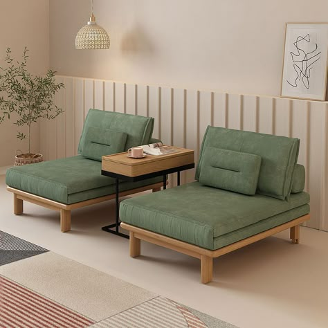 Hernest | Set of 2 Modern Ash Solid Wood Pull-Out Single Sofa Beds and Rotatable Tray Storage Side Table, Green 2 Seaters Sofa Couches Convertible Sleeper Sofa Bed Single, Disassembled Furniture, Side Table Green, Sofa Come Bed, Beautiful Bed Designs, Storage Side Table, Space Saving Furniture Bedroom, Single Seater Sofa, Wooden Sofa Set Designs