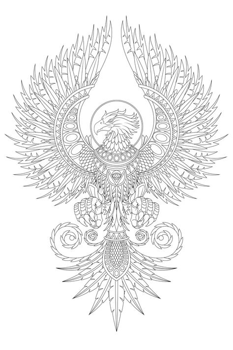 Carreras Aztec Phoenix Tattoo, Ornamental Phoenix Tattoo, Phoenix Art Drawing, Phoenix Rising Tattoo, Phoenix Mandala, Phoenix Illustration, Phoenix Drawing, Phoenix Tattoo Design, Tattoo Zeichnungen