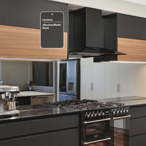 Love the handle-less look but want minimal maintenance? Allow us to introduce you to Laminex Australia AbsoluteMatte Black. With its perfect ultra-matte finish and incredible fingerprint resistance, this laminate is a game-changer in the kitchen. We are loving the dark colours in this kitchen; but we can create whatever look it is that you're after. DESIGN + BUILD + INSTALL. Enquire now at enquiry@cabinethouse.com.au or call (07) 5438 2455. Laminex Australia, Dark Colours, Kitchen Inspo, Game Changer, Dark Colors, Fingerprint, How To Introduce Yourself, Laminate, Kitchen Cabinets