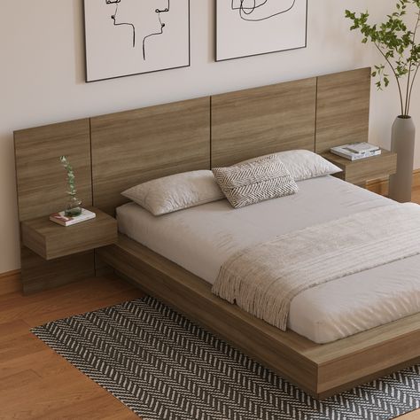 Oval Mirror Bedroom, Hotel Suite Room, Modern Wood Headboard, Headboard Tiles, Teak Bed, Ideas For Bed, Floating Nightstands, Elegant Bed, Platform Bedroom Sets