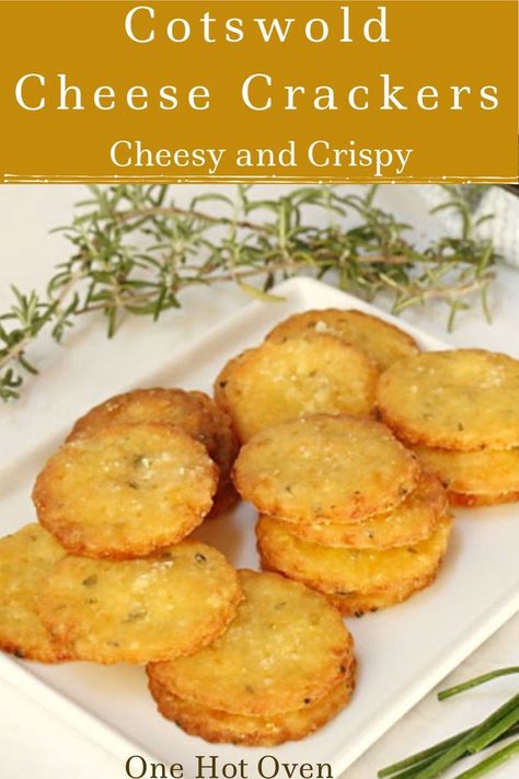 This is a must try recipe for Savory Cotswold Cheese Crackers. Baked golden brown and crispy with rice flour for a addictively delicious gluten-free homemade cracker.  #HomemadeCrackers, #Baked CheeseCrackers #Crackers #onehotoven Cheese Cracker Recipe, Homemade Crackers Recipe, Homemade Cheese Crackers, Cracker Recipe, Savoury Crackers, Parmesan Chips, Quick Bites, Savoury Biscuits, Homemade Crackers