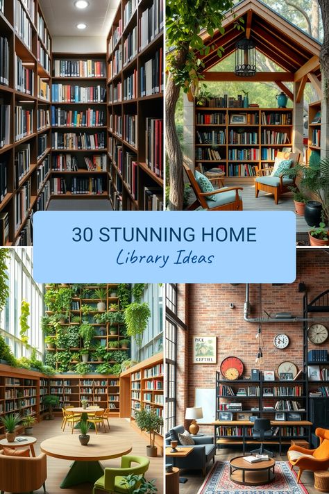 Explore 30 stunning home library ideas featuring cozy reading spaces, stylish categories, outdoor nooks, and industrial designs. This pin includes 4 images to inspire book lovers. Library Area In Living Room, Library Aesthetic Small Room, Corner Home Library, Realistic Home Library, Vaulted Ceiling Built Ins Bookshelves, Library Loft Ideas, Sunroom Library Ideas, Floor To Ceiling Bookshelves Living Room, Small Library Office Room Ideas