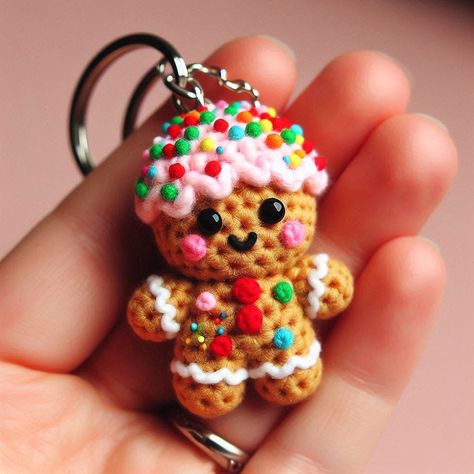 Gingerbread Man Crochet, Simple Amigurumi, Crochet Bird Patterns, Keychain Pattern, Crochet Xmas, Crochet Keychain Pattern, Crochet Birds, Crochet Ornaments, Holiday Pins