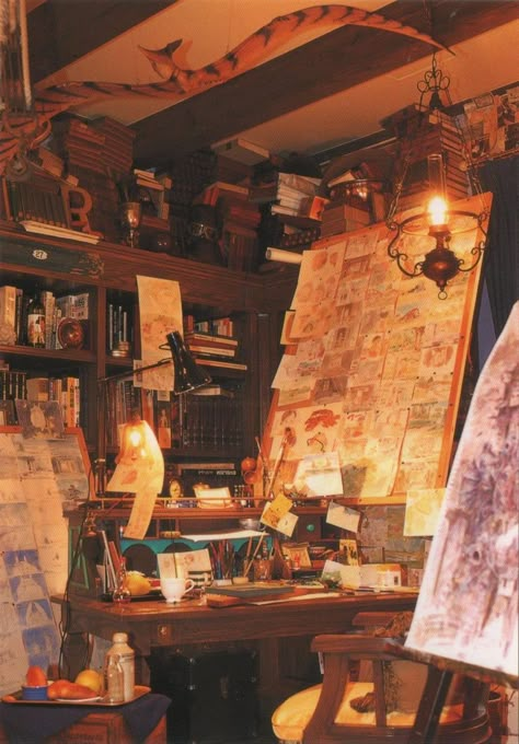 Ghibli Collection, Ghibli Museum, Art Studio Space, Art Studio Room, Artist Aesthetic, Studio Room, 판타지 아트, Environment Design, Environment Concept Art