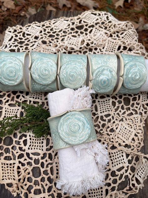 Hand Build Pottery, Rings With Initials, Ceramic Napkin Rings, Hand Tats, Clay Set, Ceramic Platters, Beautiful Table Settings, Napkin Holders, Hand Built Pottery