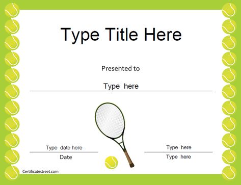 Tennis Certificate Template Free (1) - TEMPLATES EXAMPLE | TEMPLATES EXAMPLE Football Certificate, Tennis Decorations, Tennis Crafts, Achievement Certificate, Blank Certificate Template, Certificate Of Achievement Template, Free Certificate Templates, Birth Certificate Template, Banquet Ideas