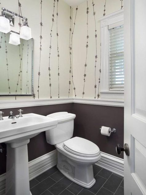 Bathroom Chair Rail Ideas | RenoCompare 2022 Powder Bathroom Ideas, Traditional Powder Room, Wallpaper In Bathroom, Powder Room Design Ideas, Faux Wainscoting, Best Bathroom Ideas, Half Bathroom Ideas, Wainscoting Bedroom, Bathroom Chair