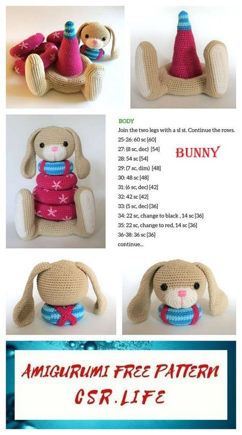 Bunny Amigurumi Free Pattern, Baby Stacking Toys, Pattern Free Amigurumi, Free Amigurumi Crochet Patterns, Crochet Toys Free Patterns, Crochet Baby Gifts, Bunny Amigurumi, Crochet Toys Free, Crochet Dolls Free Patterns