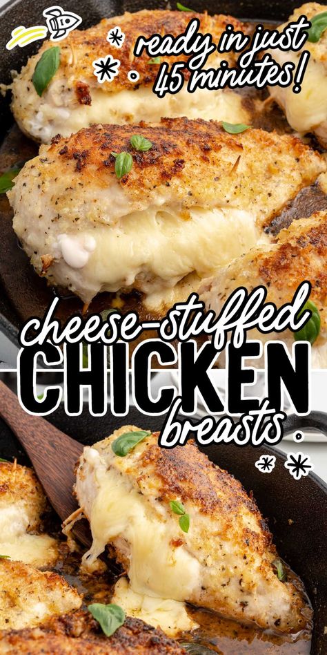 Easy Stuffed Chicken Breast, Stuffed Chicken Breast Recipes, Stuffed Chicken Recipes, Cheese Stuffed Chicken Breast Recipes, Stuff Chicken, Chicken Breast Oven Recipes, Delicious Entrees, Baked Stuffed Chicken, Stuffed Chicken Breast Cream Cheese