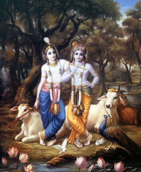 Krishna with his elder brother, Balarama Hinduism Art, Lord Krishna Wallpapers, Krishna Radha Painting, Radha Krishna Images, Radha Krishna Pictures, Radha Krishna Love, Krishna Radha, Radha Krishna Art, Krishna Painting