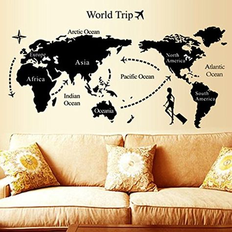 Giant World Map, Black Wall Stickers, World Map Sticker, World Map Mural, World Map Wall Decal, Map Wall Decal, Map Wall Mural, Kids World Map, Map Murals