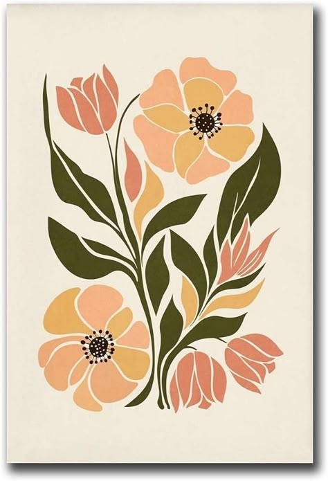 Amazon.com: Canvas Painting Posters Wall Art Picture Prints Abstract Pink Yellow Flowers Poster Sage Green Floral Market Print Botanical Poster Kitchen Bar Dining Room Wall Decoration 12x18inch-wood Frame: Posters & Prints Paintings For Kitchen Canvas, Green Painting Ideas, Floral Wall Painting, Posters For Room Decor, Flower Abstract Painting, Floral Painting Ideas, Floral Illustration Art, Floral Abstract Painting, Floral Market