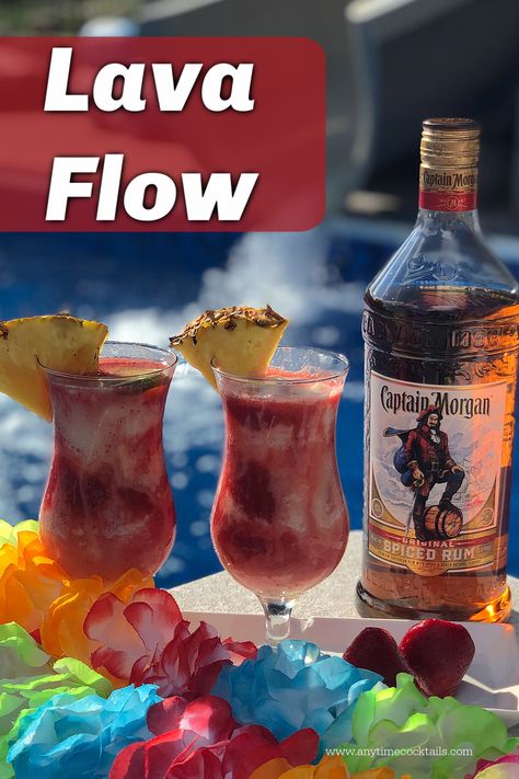 Lava Flow Drink Recipe, Lava Flow Drink, Frozen Drinks Alcohol, Fancy Foods, Frozen Cocktail, Shakes Drinks, Frozen Cocktails, Lava Flow, Cocktail Desserts